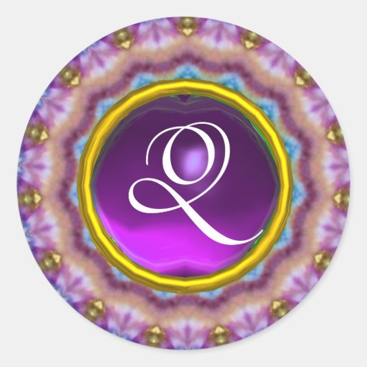 Sticker Rond CERCLES PSYCHÉDÉLIQUES MONOGRAS bleu violet rose (Devant)