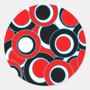 Sticker Rond Cercles rouges noirs blancs