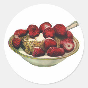 Sticker Rond Céréales de petit-déjeuner sain vintage aux fraise
