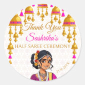 Sticker Rond Cérémonie de la demi-Saree mignonne fille indienne (Devant)