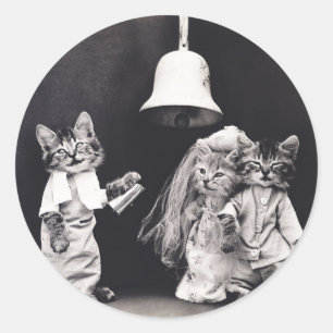 Sticker Rond Cérémonie de Mariage mignonne Vintage Funny Kitten