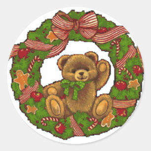 Sticker Rond Cérémonie de Noël Teddy Bear Wreath