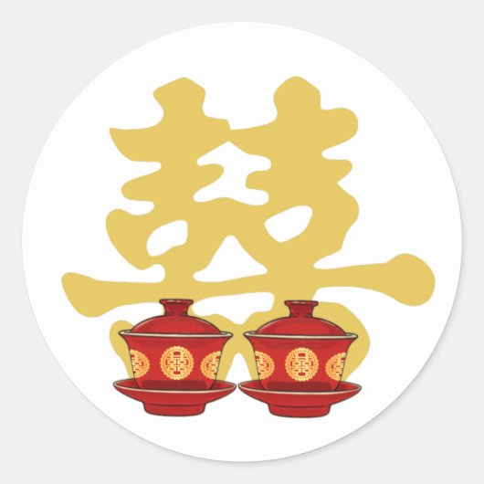 Sticker Rond Cérémonie de thé Chinois invitation de mariage (Devant)