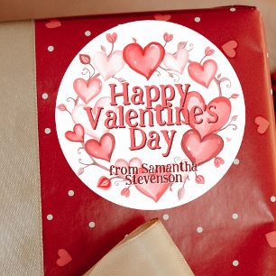 Sticker Rond Cérémonie des Coeurs d'aquarelle Saint-Valentin