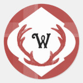 Sticker Rond Cerf Antlers Rustique Monogramme minimal Bourgogne (Devant)