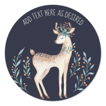 Cerf Aquarelle Personnalisé Fleurs BLEUES Hiver