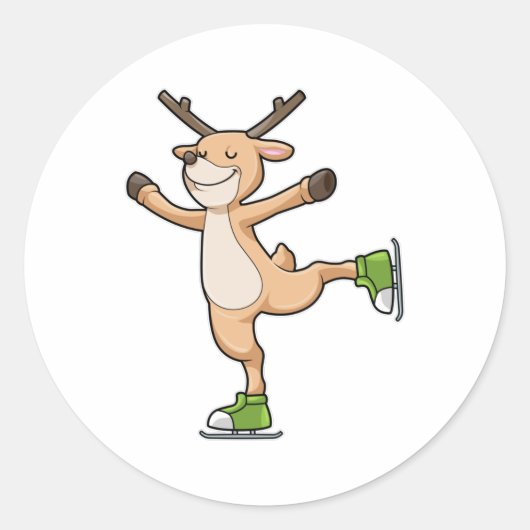 Sticker Rond Cerf au patinage sur glace avec patins sur glace (Devant)