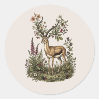 Sticker Rond Cerf aux fleurs sauvages 