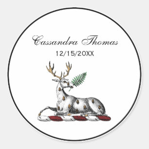 Sticker Rond Cerf avec fougère emblème de crête héraldique