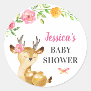 Sticker Rond Cerf Bébé Fille Douche Sprinkle Invité Favoriser r