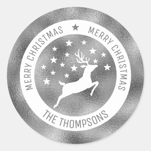 Sticker Rond Cerf Blanc - Faux Silver Foil Look (Pas vrai huile (Devant)