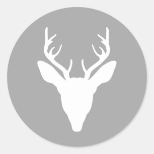 Sticker Rond Cerf blanc tête silhouette sur gris