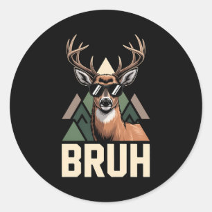 Sticker Rond Cerf Bruh Drôle de Cerf Chasse Camo Chapeau Jeunes