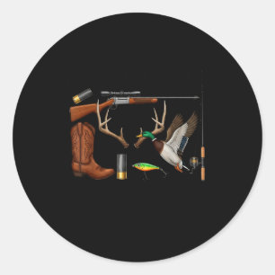 Sticker Rond Cerf Canard Pêche Chasse Bonjour Saison de chasse