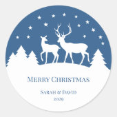 Sticker Rond Cerf Daim & Biche Noël Bleu Blanc (Devant)