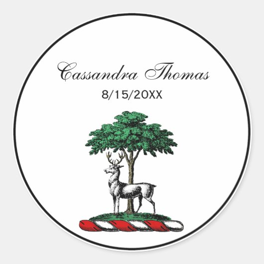 Sticker Rond Cerf Daim devant un Arbre Blason Emblématique (Devant)