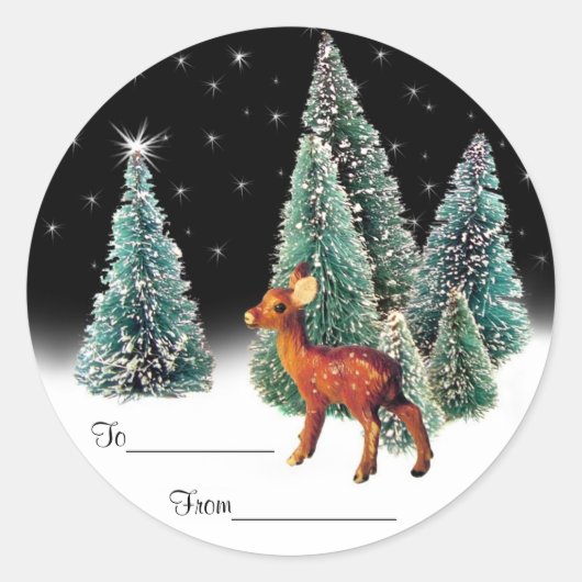 Sticker Rond Cerf dans Starry Woods Tags cadeaux (Devant)