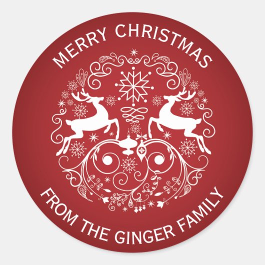 Sticker rond cerf de Noël et tourbillons Joyeux (Devant)