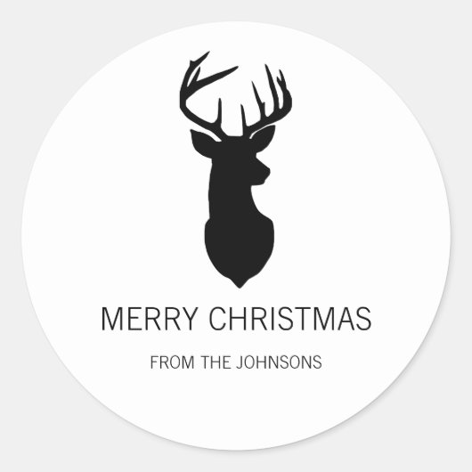 Sticker Rond Cerf de Noël noir et blanc (Devant)