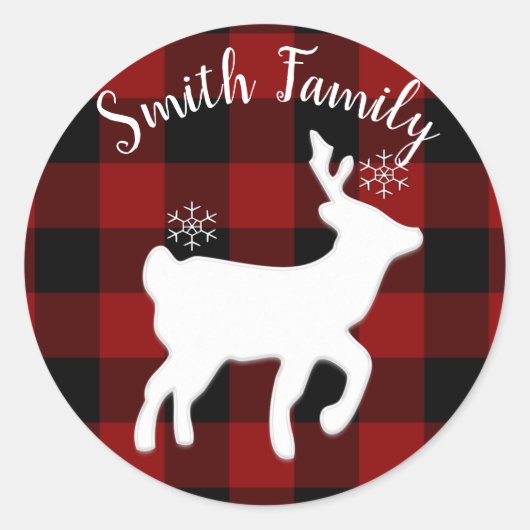 Sticker Rond Cerf de Noël sur Buffalo Plaid Custom (Devant)