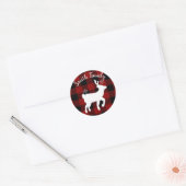 Sticker Rond Cerf de Noël sur Buffalo Plaid Custom (Enveloppe)