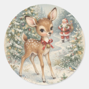 Sticker Rond Cerf de Noël vintage et merveilleux pays des fêtes