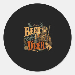 Sticker Rond Cerf drôle chasse bière papa fête des pères rétro