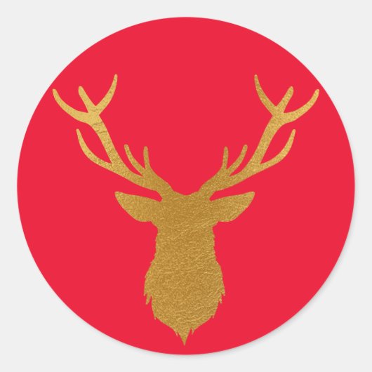 Sticker Rond Cerf en papier d'or Vacances Rouge (Devant)