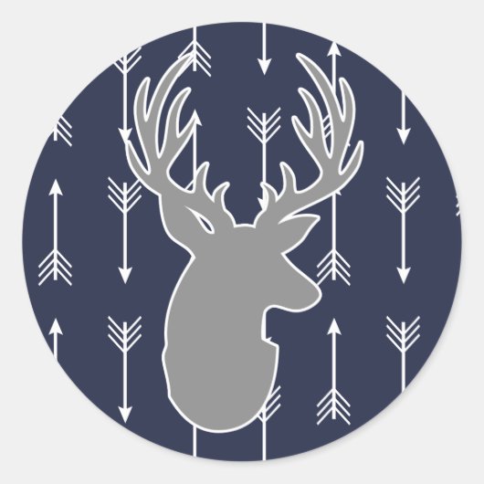Sticker Rond Cerf gris et flèches blanches rustiques modernes (Devant)