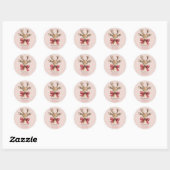 Sticker Rond Cerf mignon avec Bow rouge | Noël rose (Feuille)
