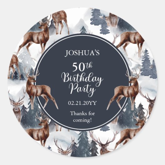 Sticker Rond Cerf rustique Woodsy | Forêt 50ème anniversaire fê (Devant)