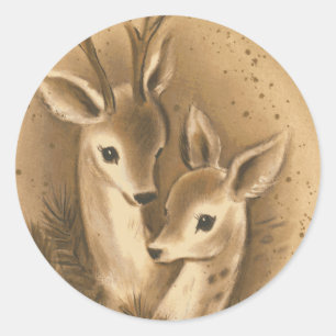 Sticker Rond Cerfs communs vintages de Noël