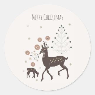 Sticker Rond Cerfs de la forêt hivernale nordique