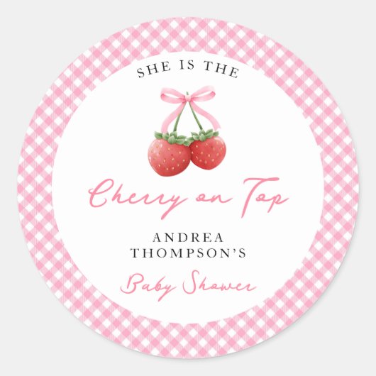 Sticker Rond Cerise de Bow rose sur le Baby shower supérieur En (Devant)