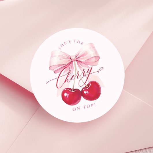 Sticker Rond Cerise Élégante sur le Dessus Baby Shower