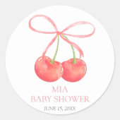 Sticker Rond Cerise et ruban rose Baby shower fille d'aquarelle (Devant)