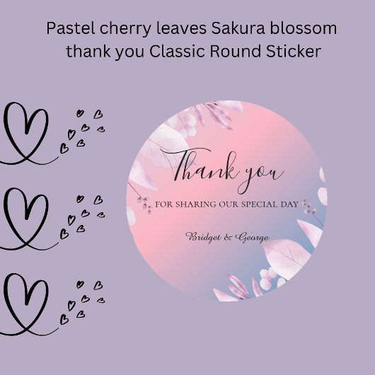 Sticker Rond Cerise pastel feuilles Sakura fleurom merci