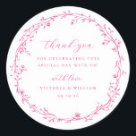 Sticker Rond Cerise Rose Botanical Wreath Wedding Favor<br><div class="desc">Elégant style botanique vintage Cerise Pink Wreath,  mariage merci pour sticker.</div>