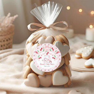 Sticker Rond Cerise sur le Baby shower supérieur