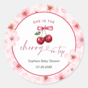 Sticker Rond Cerise sur le dessus Baby Shower Cerisier en fleur