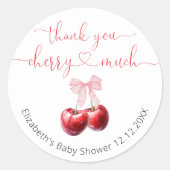 Sticker Rond Cerise sur le dessus Coquette Bow Baby shower Merc (Devant)