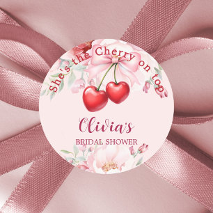 Sticker Rond Cerise sur le dessus ruban rose florales Shower de