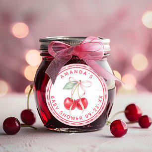 Sticker Rond Cerise sur le gâteau Fête de bébé Coquette