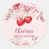 Sticker Rond Cerise sur le nœud rose floral Shower de Mariée (Devant)