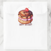 Sticker Rond Cerise sur les crêpes Joyeux anniversaire (Sac)