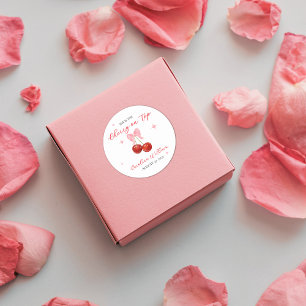 Sticker Rond Cerise unique sur le Baby shower supérieur