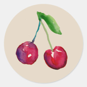 Sticker Rond Cerises à l'aquarelle rouge, sceau d'enveloppe de