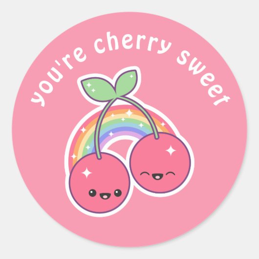 Sticker Rond Cerises arc-en-ciel Kawaii (Devant)