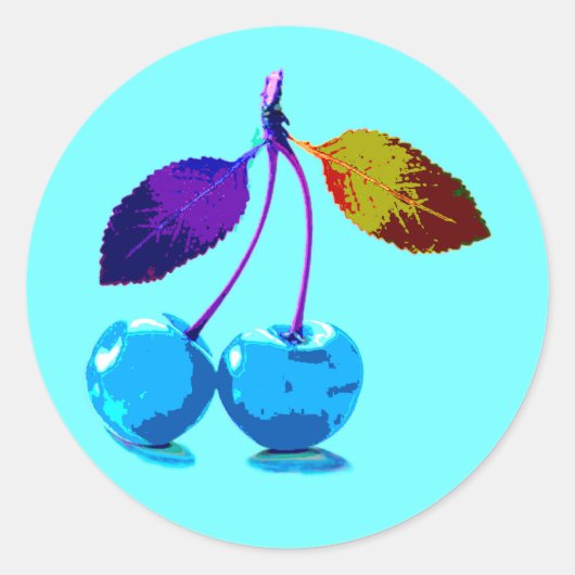 Sticker Rond Cerises bleues vives (Devant)