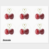 Sticker Rond Cerises douces au coeur (Feuille)